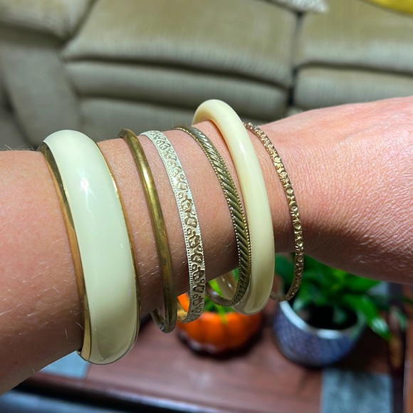 Jewelry - Gold & White Bangle Bracelets